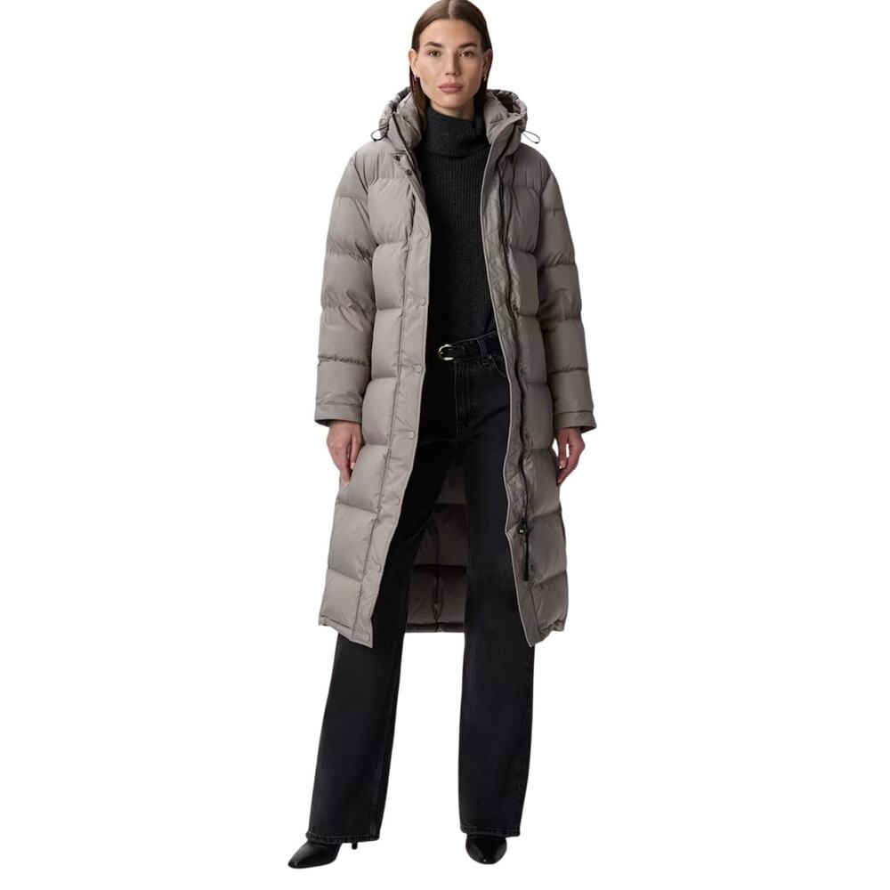 Quince Women's Responsible Down Long Puffer Jacket Small Morel Gray $200 Preppy